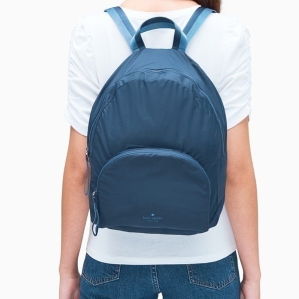 Kate Spade Packable Foldable Backpack Travel Daypack Pouch Navy NWT